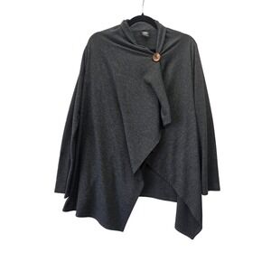 Bobeau Charcoal Gray One Button Wrap Cardigan Draped Fleece Knit Sweater Women